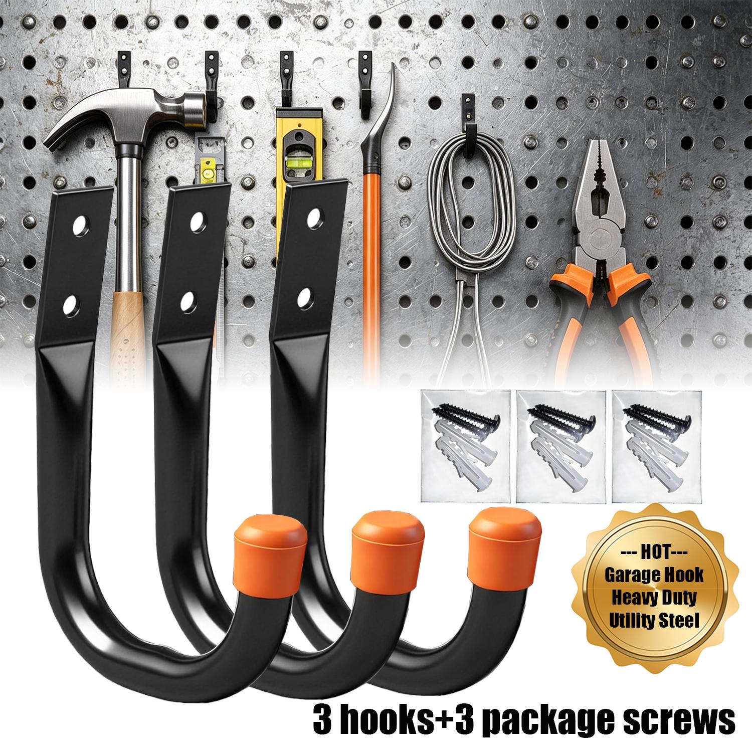 TEMU Heavy Duty Powder-coated J Hooks - Wall-mounted Utility Hooks Suitable For Garage, Shed, Workshop | 50lbs Load Capacity Per Hook, Anti-slip Tool