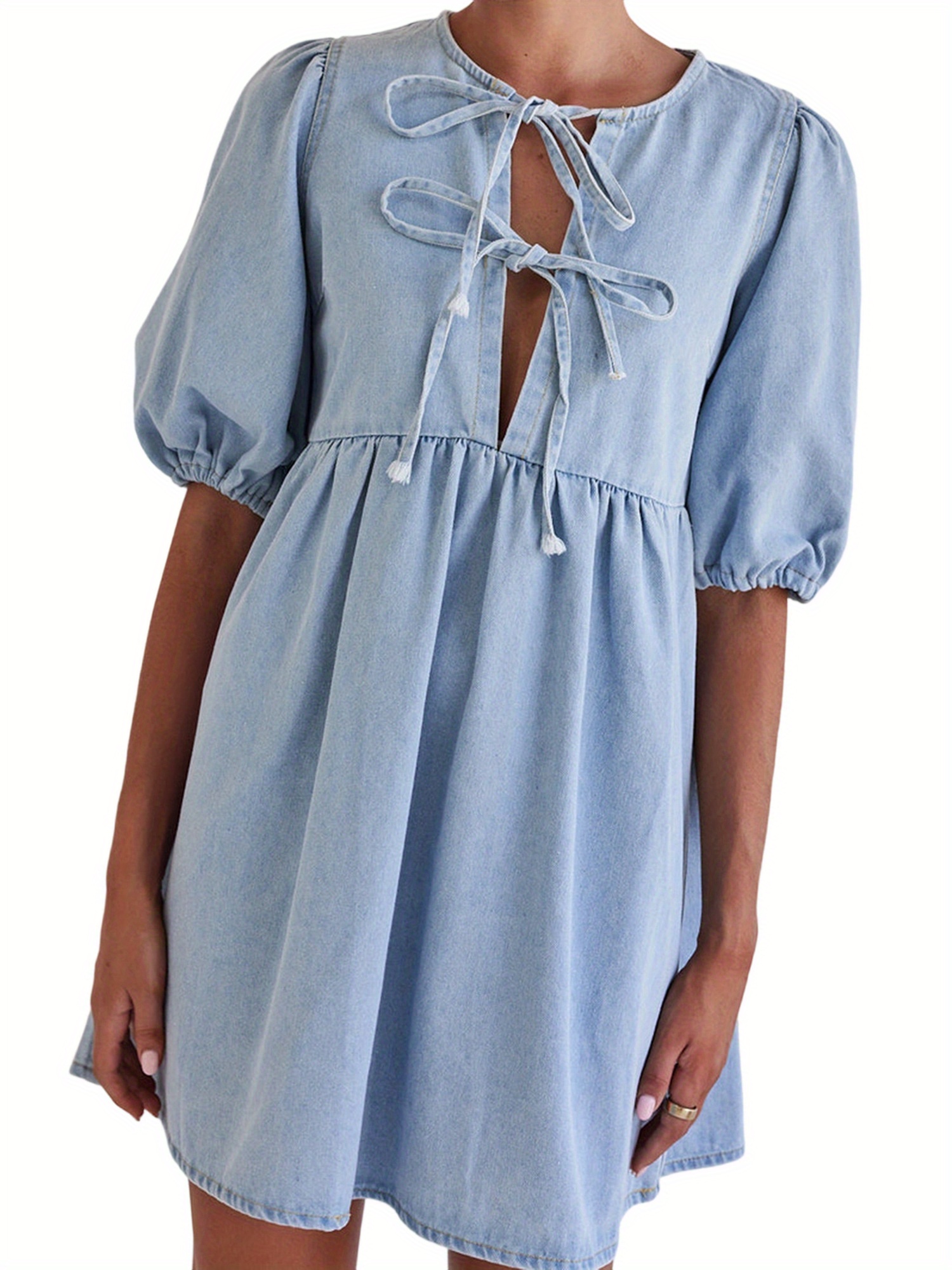junior denim dresses Bardot Girls' Catalina Denim Mini Dress - Big Kid - Denim Blue