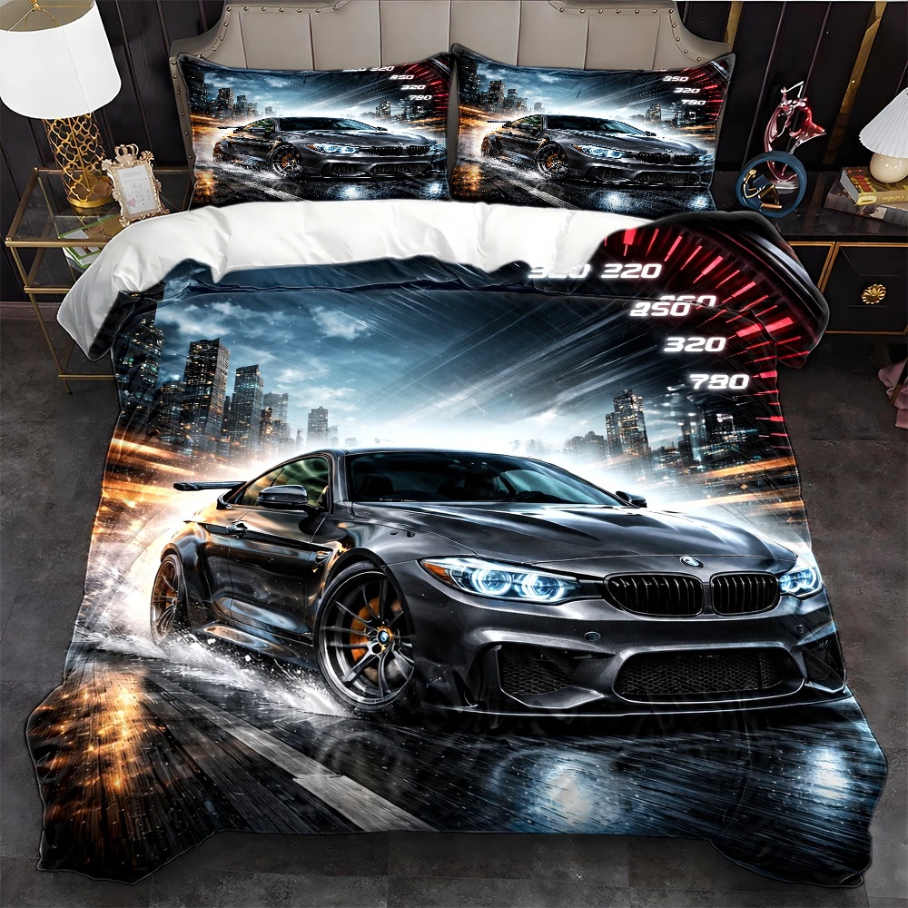 TEMU 3pcss Car Theme Duvet Cover Set, 3pcss Bedding (1* Duvet Cover   2* Pillowcases), Suitable For And Machine Washable, Invisible Zipper Design,