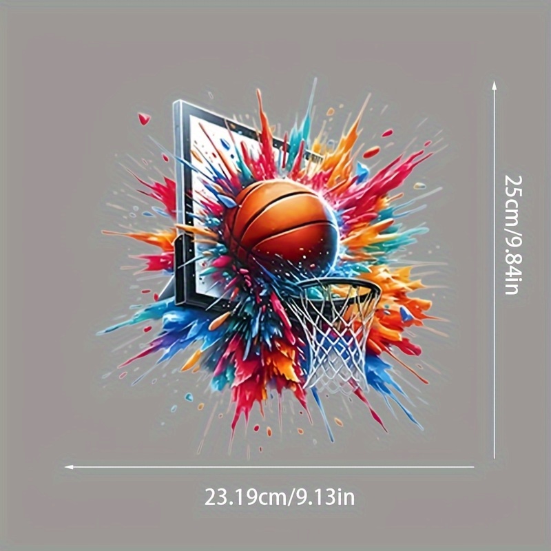 TEMU Basketball Dunk Splash Iron-on Transfers - Basketball & Hoop Graphic With Effect - Heat-resistant Vinyl Decals For T-shirts, Hoodies, Jerseys,