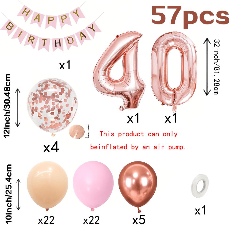 TEMU 40th Birthday Decoration Balloon Set 57pcs Maca Pink Rose Golden Colorful Paper Paper Scrap Balloon Birthday Balloon Set, With Digital Film And