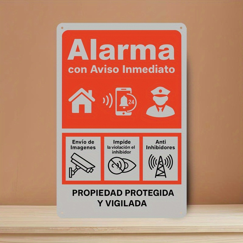 TEMU 2D , 2D - es un letrero metálico vintage de 2D que mide 19.81X29.97 cm, con una advertencia de alarma bilingüe en español e inglés. para