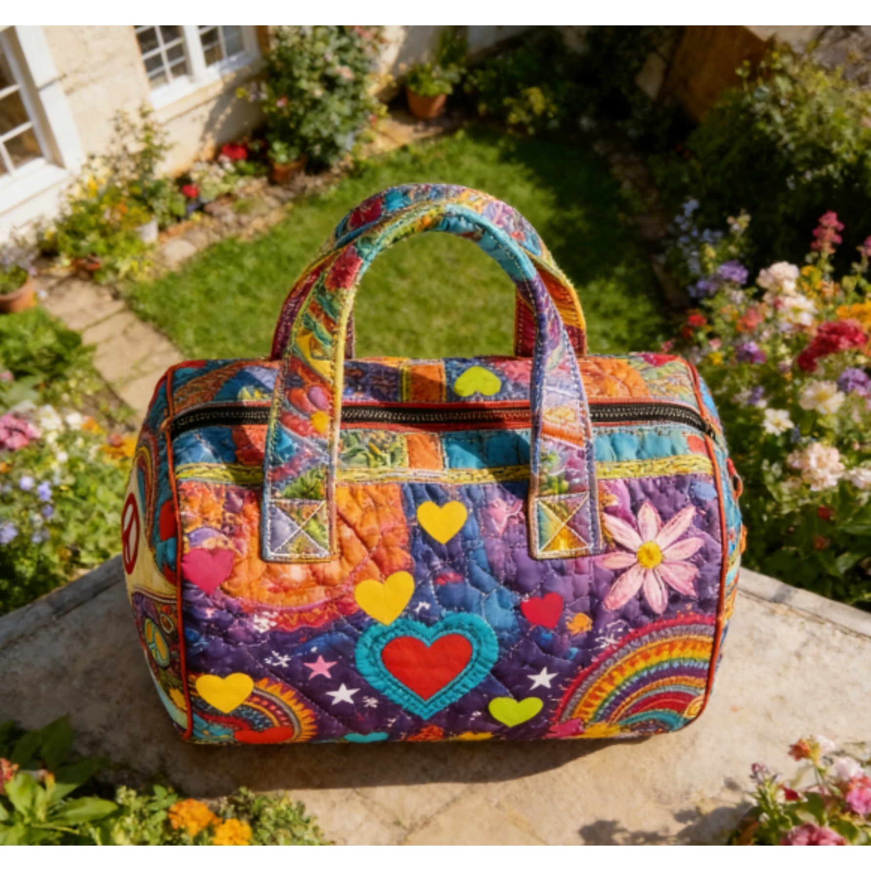 Quilted Weekend Tote Bag Bohemian Floral Colorful