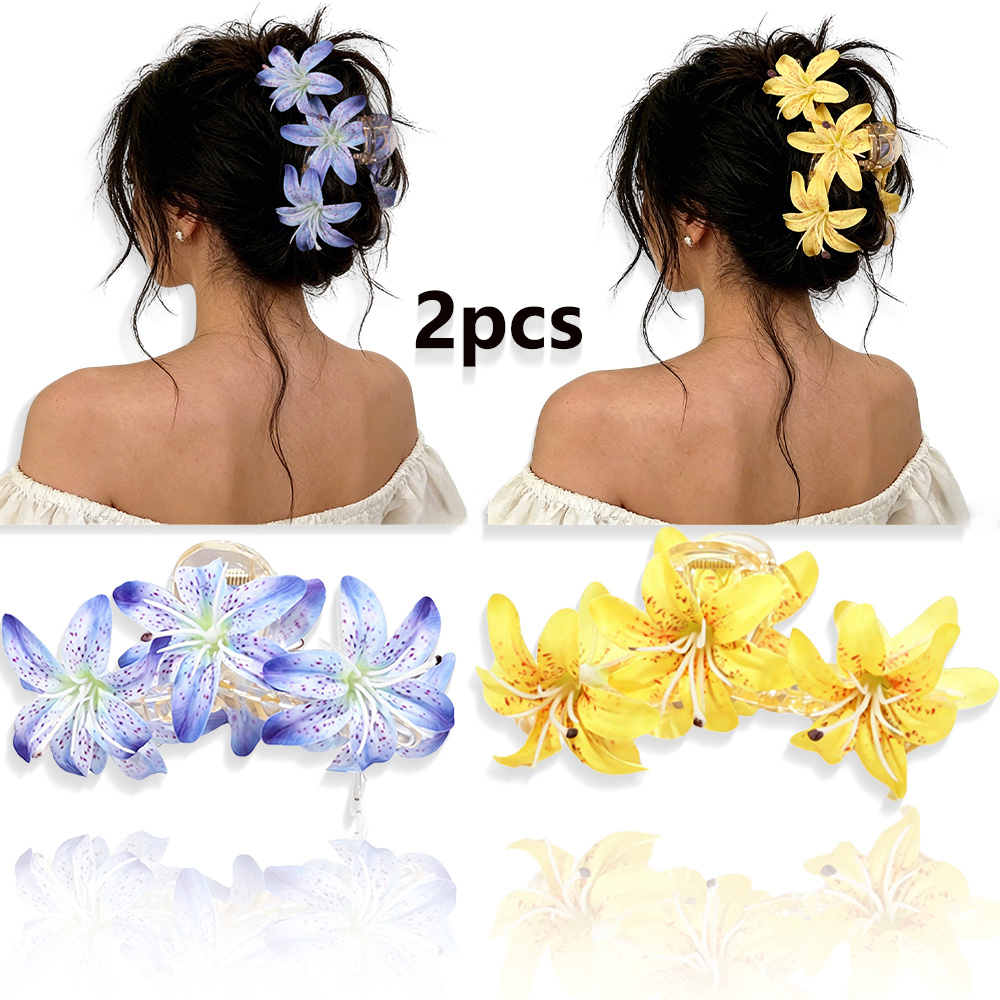 TEMU 2pcs pinces à cheveux d'été artificiel, grande pince à cheveux florale requin pour femmes, pinces à cheveux bohèmes pour vacances , accessoires