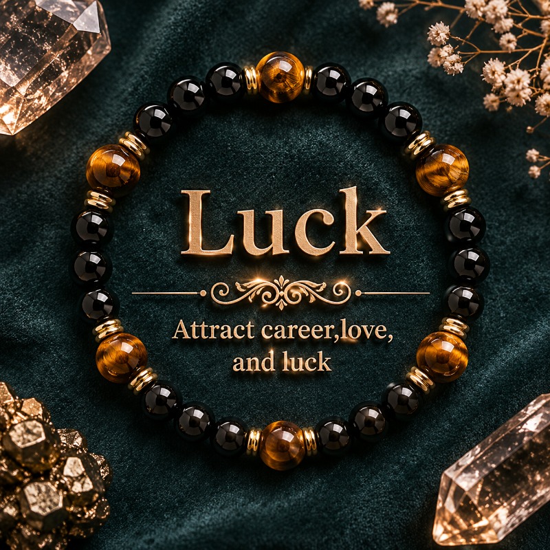TEMU Eye And Black Stone Bracelet For Men And Women, Featuring A Brown And Black Color- Round Bead Design With Metal Spacers. Symbolizing The Of ,