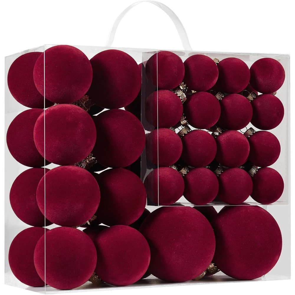 TEMU Set di 46 decorazioni natalizie a sfera in velluto - Decorazioni floccate in plastica per albero di Natale infrangibili, ornamenti decorativi da