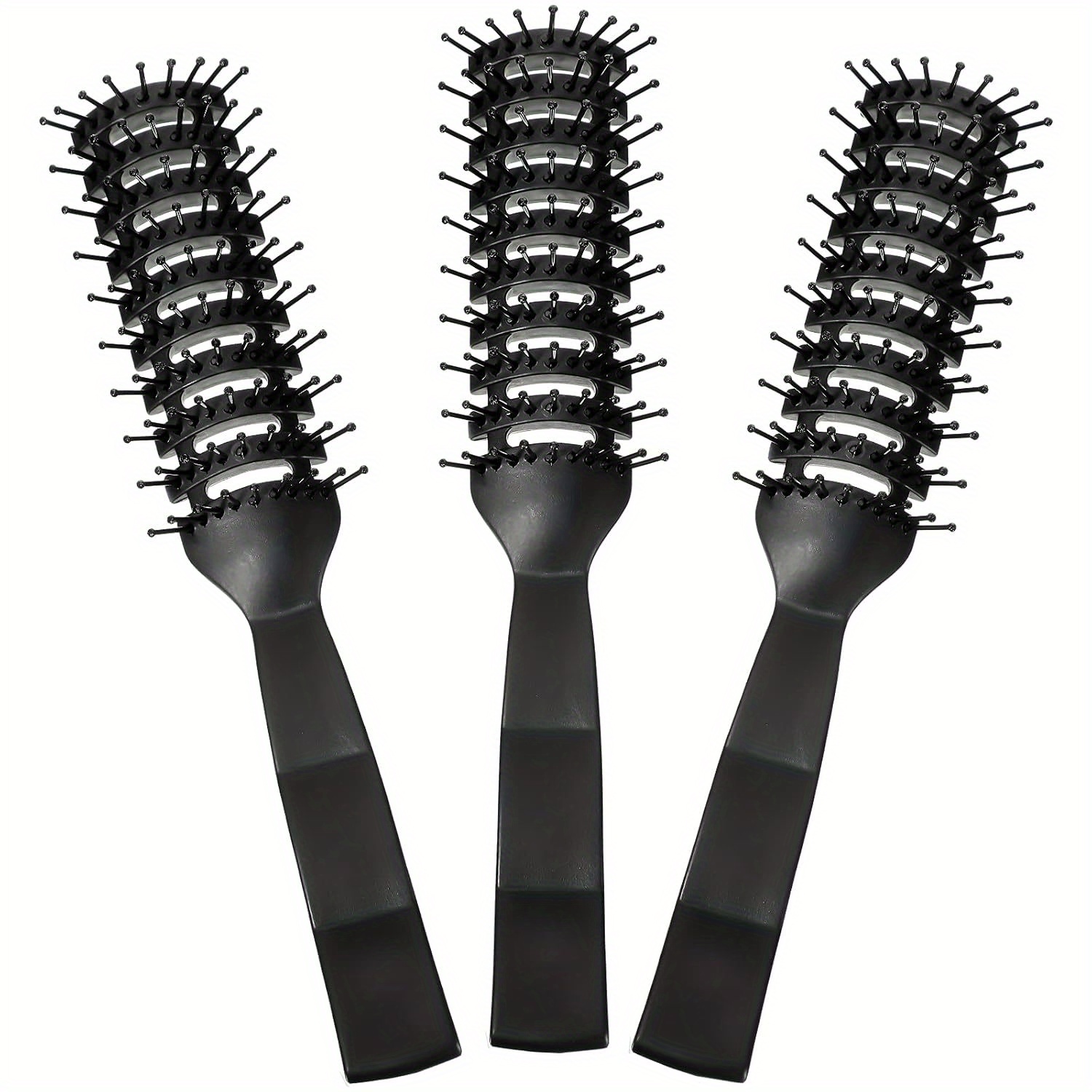 Image of Wanmei 3pcs Vent Hair Brush For Women Men Black Styling Hair Brush Anti Static Bristles For Wet Short Curly Straight Hair Blow Drying Quickly