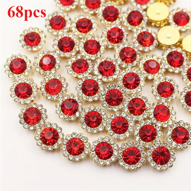 TEMU 68pcs 1.0cm/0.39in Double Acrylic Rhinestone, Shaped Like A Sunflower, With A Flat Bottom. Decorative Flowers Are Very Suitable For Making Hair
