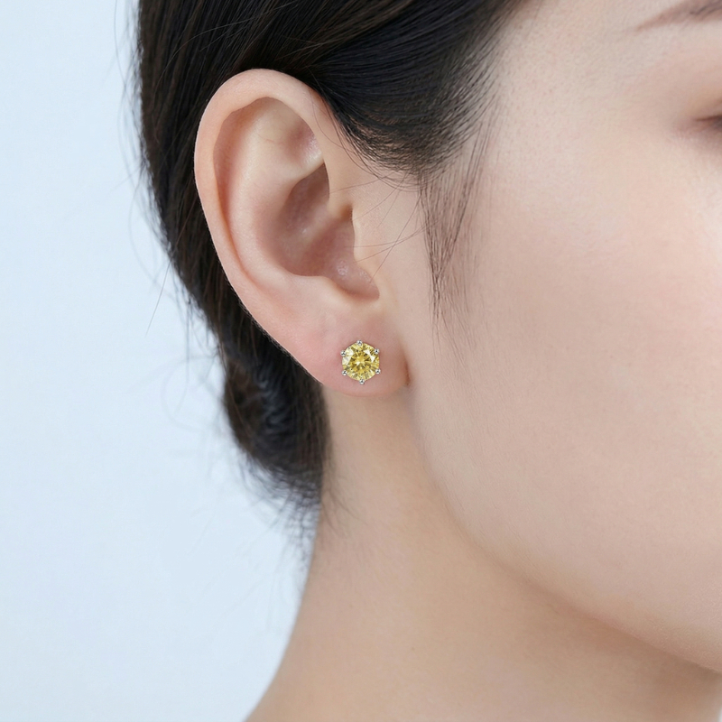 Women's 0.5/1/2/3 Carat Yellow Round Moissanite 925 Silver Stud Earrings