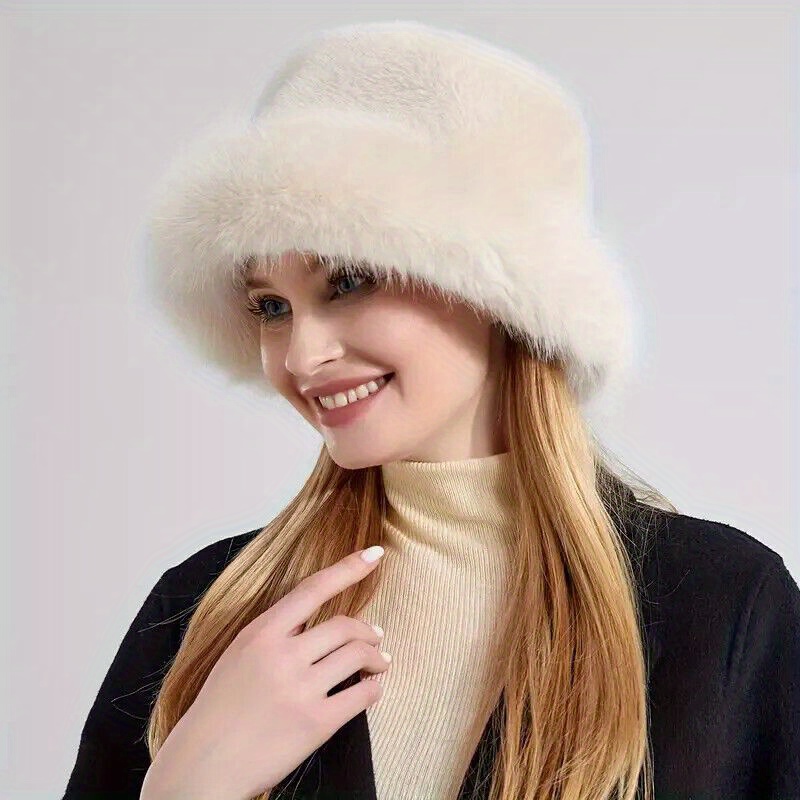 

Cozy Fur Bucket Hat For Women - Warm, Lightweight Cap With Large | In Black, White, Khaki, And