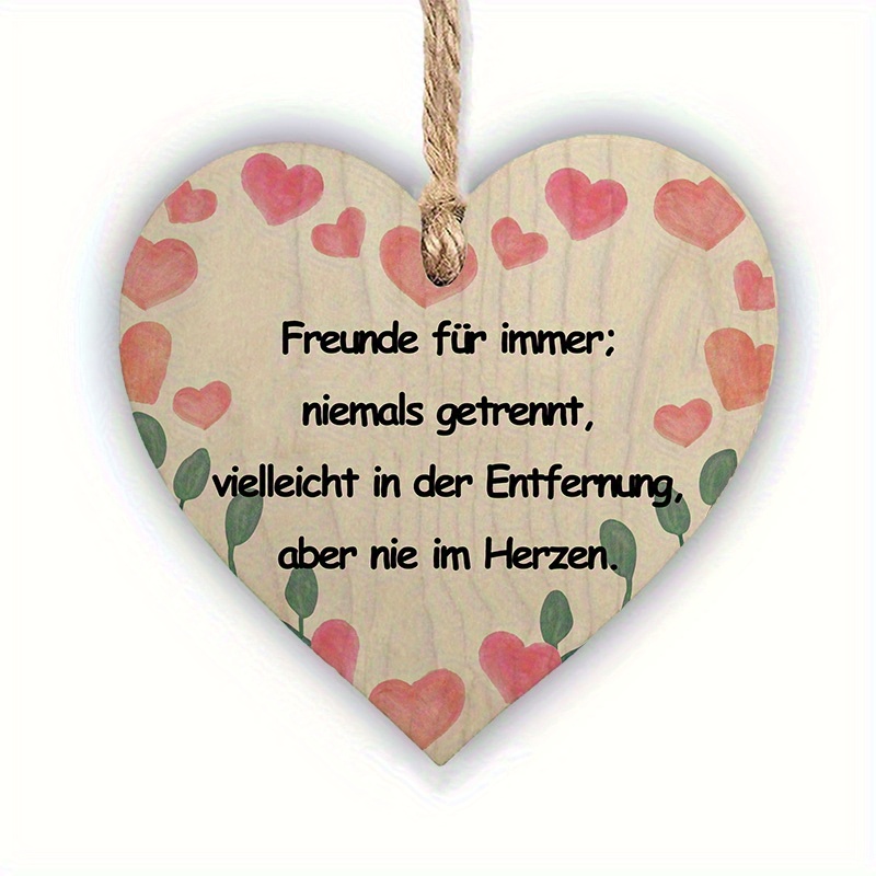 2d Flat - 2d Handmade Wooden Heart Pendant From Germany - A Friendship Keepsake With A German Message, Featuring A -purple Heart Decoration - A Gift For Long-distance