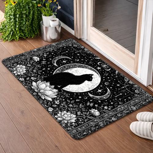 1pc 2pcs 3pcs cat moonlight floral rug suitable for living room bedroom kitchen carpet with non slip rubber backing machine washable mat suitable for entryway balcony porch bathroom modern decor flannel rubber