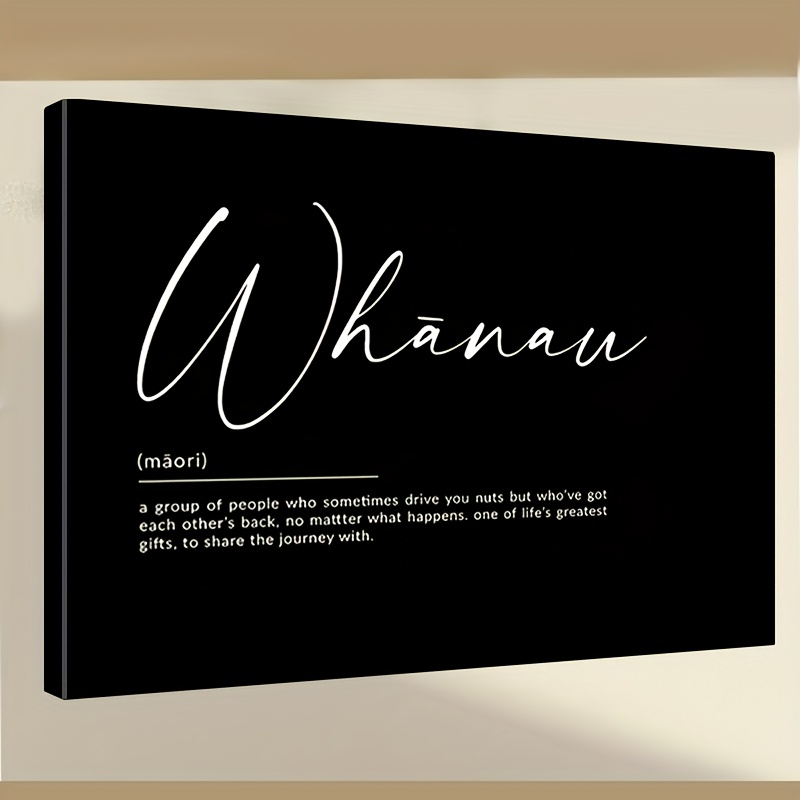 TEMU 2d Flat, 1pc Modern Minimalist Maori Wall Art Framed Canvas - Definition & English Translation, Wrap-around Frame Suitable For Living Room,