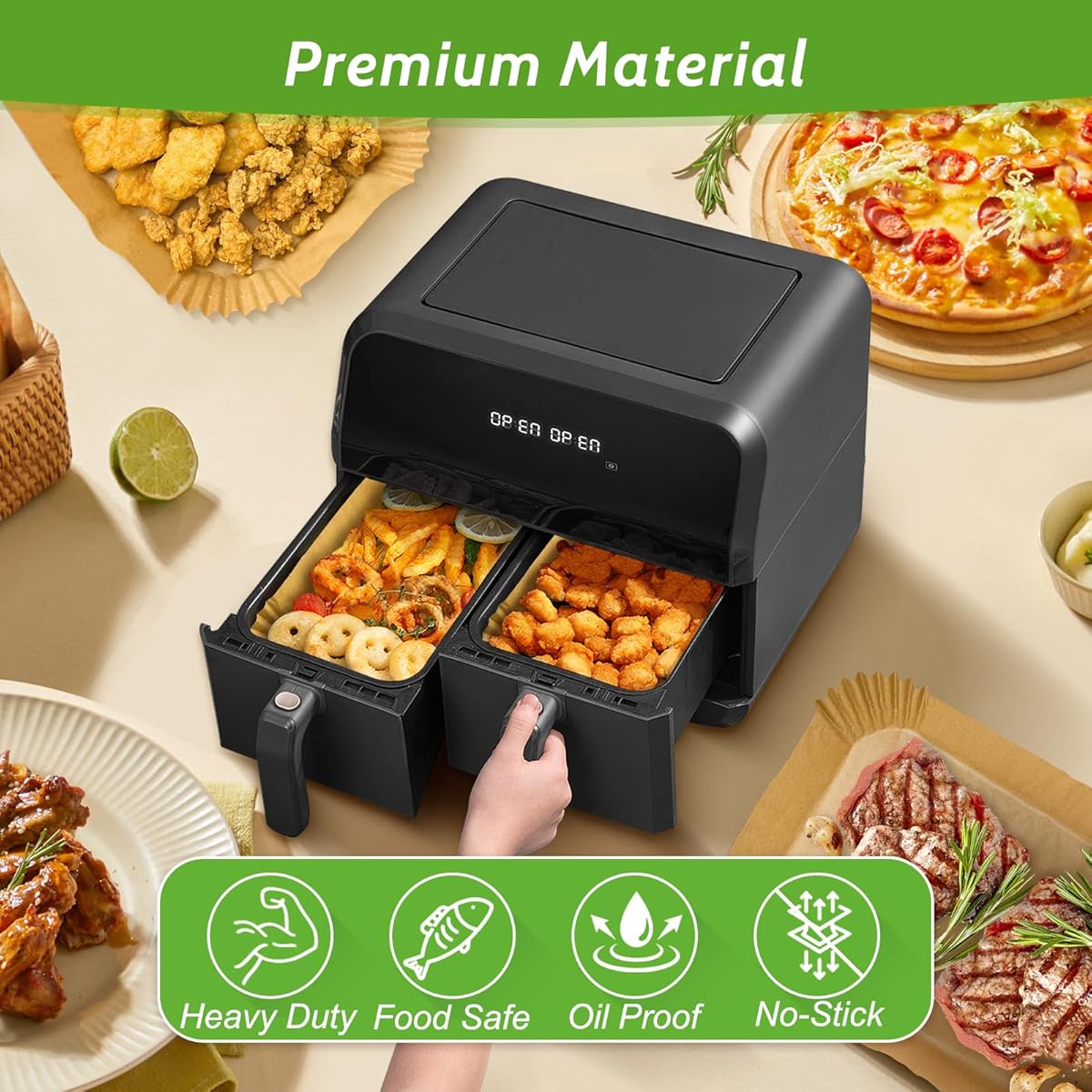 360pcs 8. 7 x 5. 5 unbleached heavy duty air fryer paper liners disposable,   & non-leak parchment paper liners for airfryer basket, deep fryer parts & accessories, air fryer liners non stick, air fryer  , air fryer liners large size, food prep tools, cooking accessories, parchment liner, nonstick design,   material,   liner, baking liners, meal preppers, busy families Product details 0