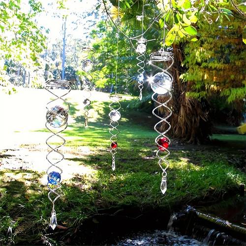 13 inch gazing ball metal spiral tail decorative wind spinners with hanging swivel hook indoor outdoor decoration stabilizer sun catcher