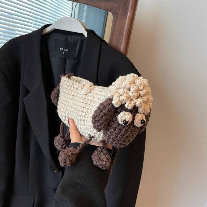 Image of Handmade Woven Bag Lamb Single Shoulder Crossbody Bag Gift