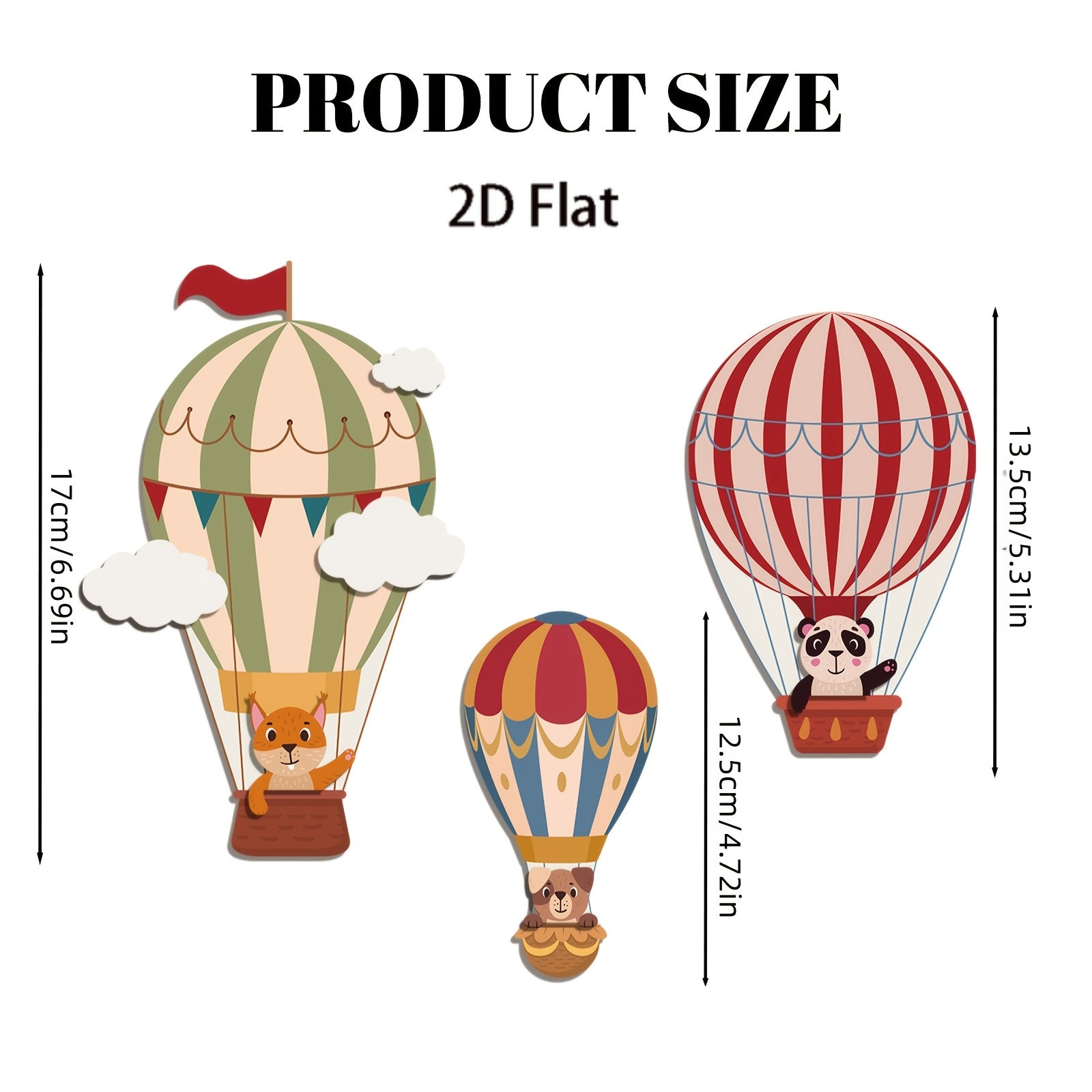TEMU 2d Flat, 3pcs Forest Animal Hot Air Balloon Ornament Set, Including Fox And Panda, Fun Decoration, Amusement Park Scene Setting Ornament,