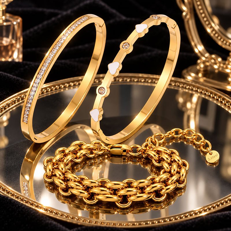 3pcs Stainless Steel Stackable Bracelet Set