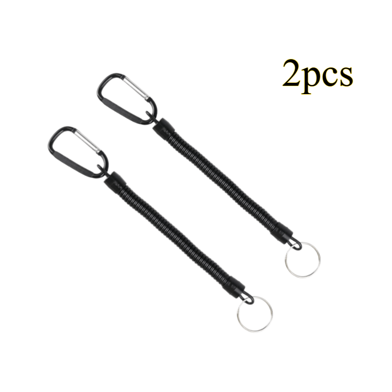 TEMU 2pcs Black Elastic Keychain Set With Ring - Extendable Outdoor , 15lb Test Strength, Built-in Steel Wire, Aluminum Alloy, Camping & Hiking