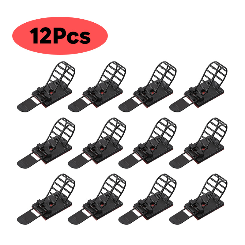 12pcs Adjustable Self-Adhesive Wiring Clips for Cable Management