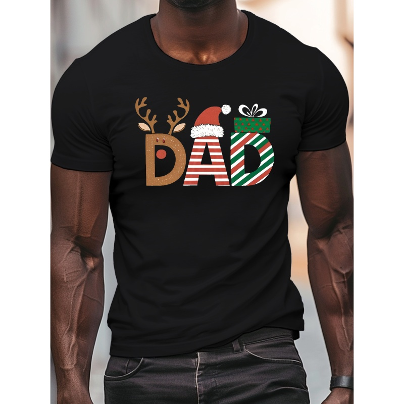 

Men's 'dad' Christmas Print T-shirt - Casual Crew Neck, Short Sleeve, Lightweight & Comfy For Summer