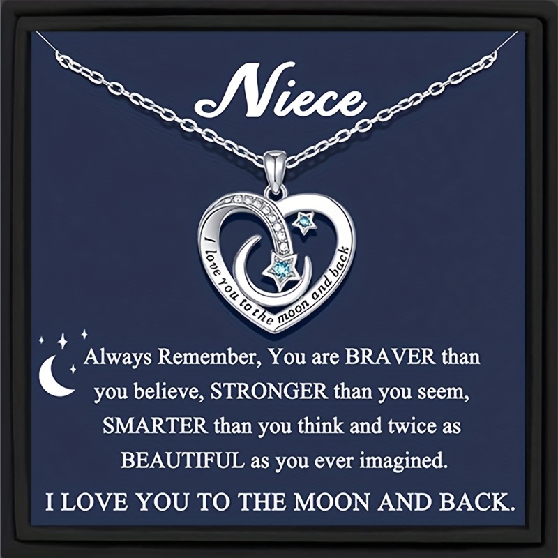 TEMU Elegant & Star Necklace For Niece - White Golden-plated Copper Pendant With Name Card-like Gift Box, Niece-themed Gift For,