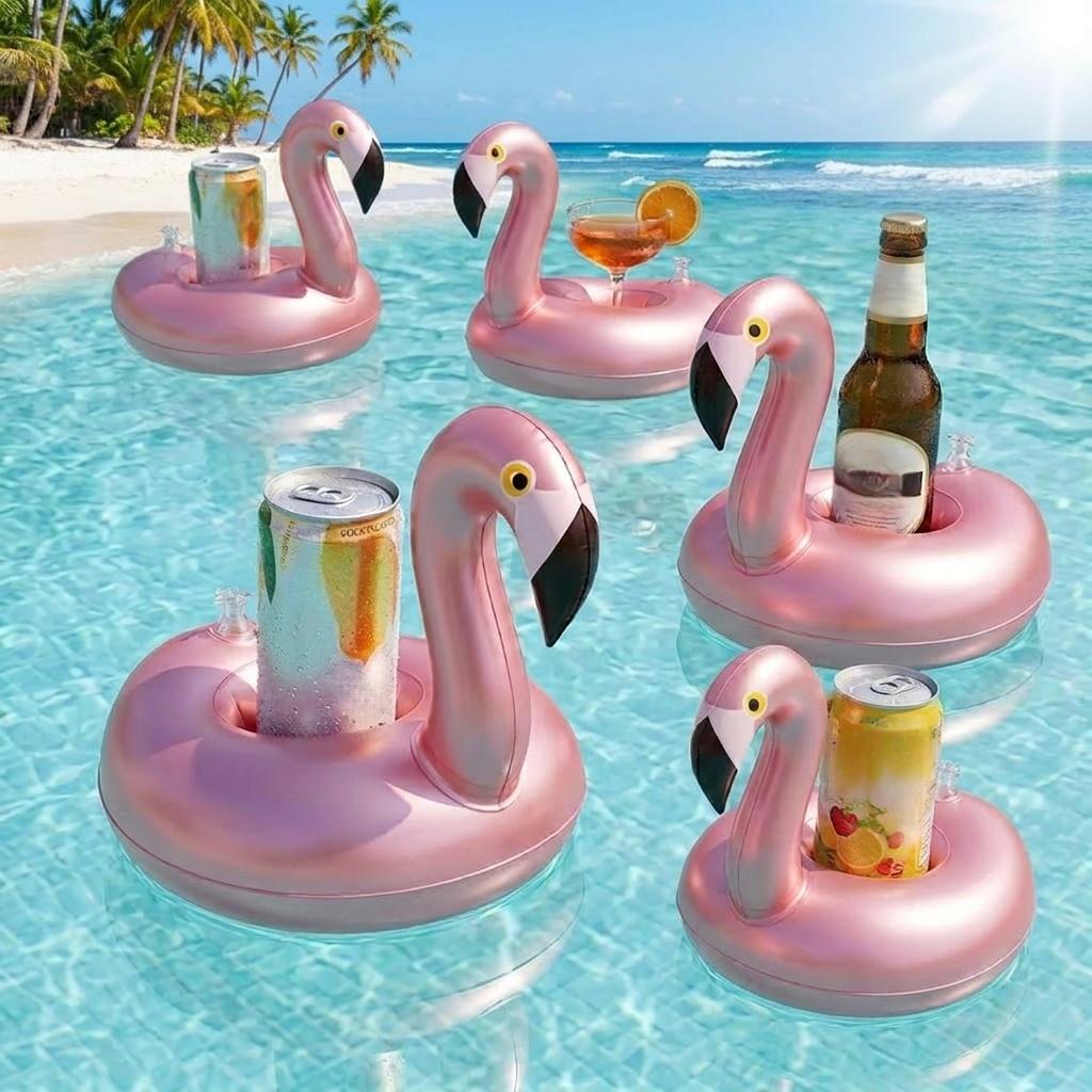 Image of Inflatable Coaster, Pvc Thickened Flamingo Design, Stable , Suitable For Pool Parties, Beach Vacations, Outdoor Soaking, For Pool Parties, Beach Gatherings, Outdoor Water Play, , Full Of Atmosphere