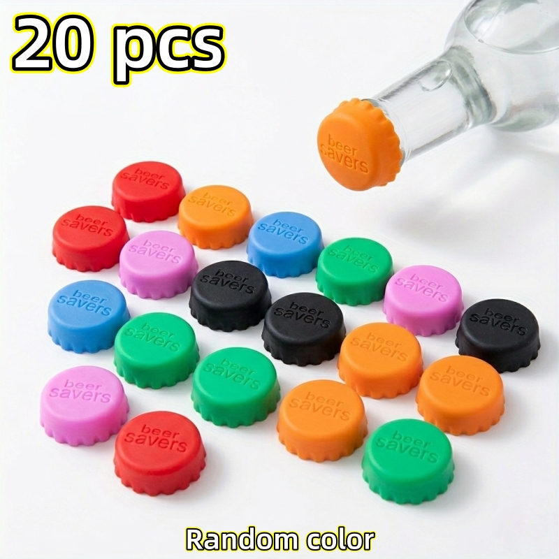 Image of 20pcs Reusable Silicone Bottle Stoppers - Beer, Soda, Wine Sealing Freshness Covers - Random Color-food-grade Beverage Preservers, In Orange/red/blue - For Kitchen Storage