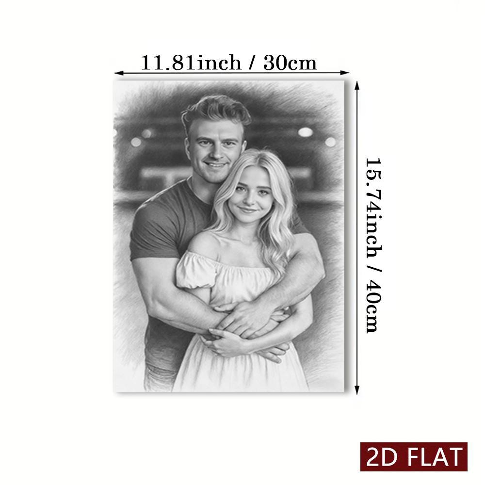 E-shop 2D-Flach, 1 personalisiertes Foto-Kohlezeichnungs-Porträt, ungerahmtes Leinwandbild, personalisiertes Geschenk für Paare, geeignet für