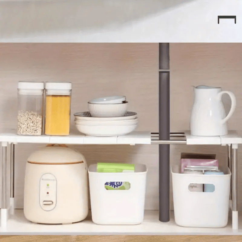 1pc adjustable plastic under sink organizer shelf open storage rack for kitchen cabinet no   space saving solution details 1