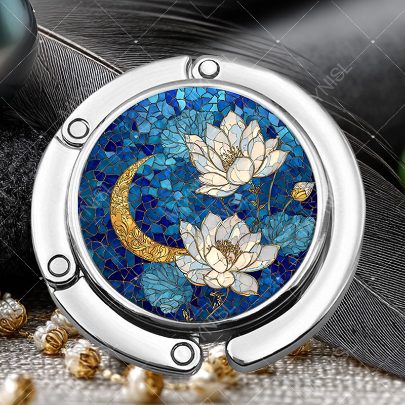TEMU 1pc Creative Portable Metal Round Folding Hook With And For Lotus Flower For Purse Holder Handbag Hook Or Backpack Support Thanksgiving Gifts