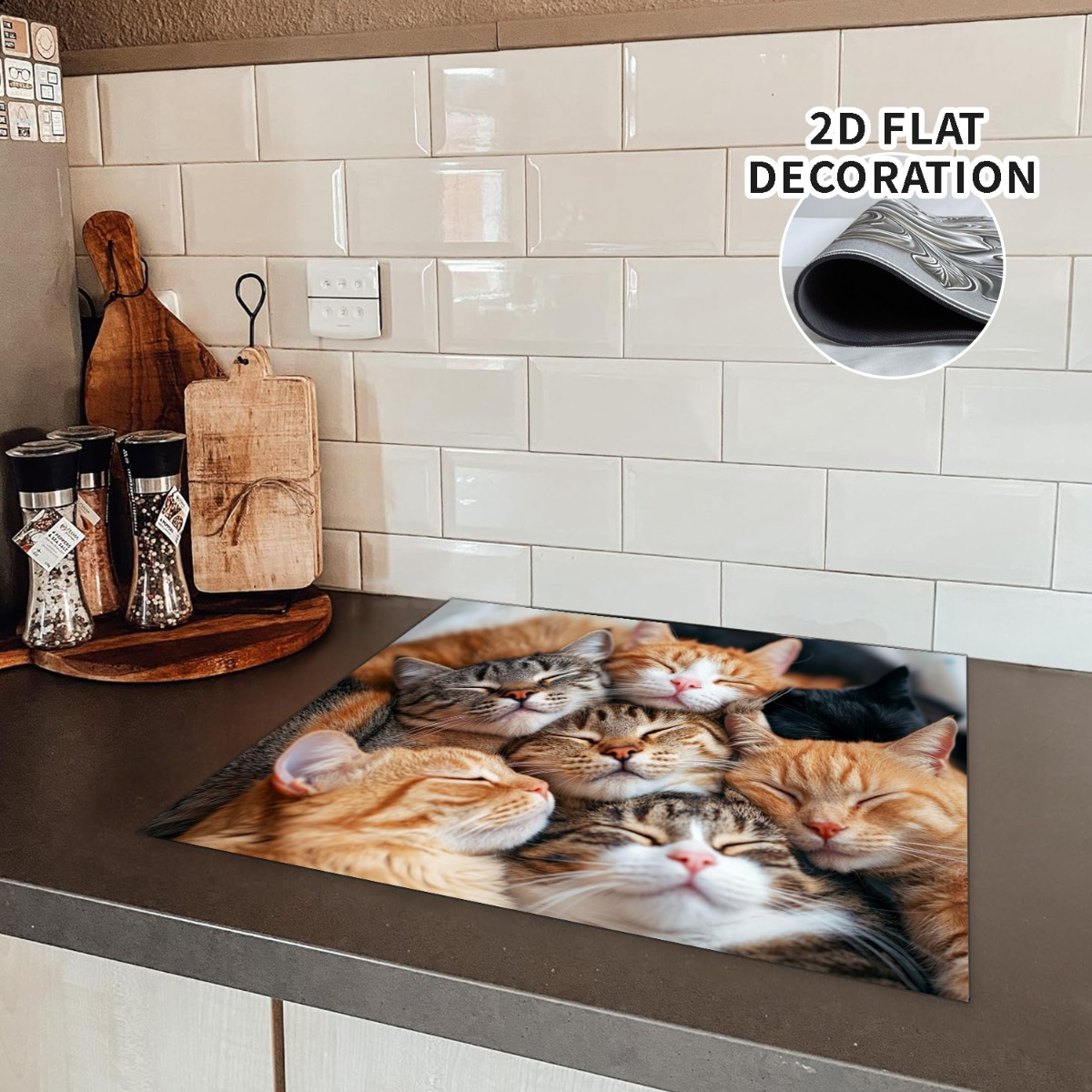 TEMU 2D Platte Kookplaat Decoratieve Afdekking - Beschermende Rubberen Mat voor Inductie- en Elektrische Kookplaten, Extra Aanrechtruimte, Klassiek