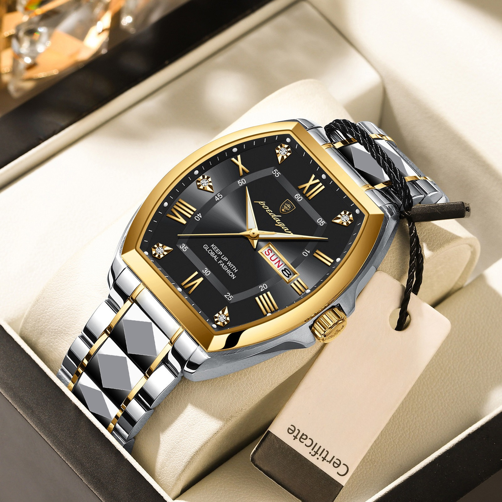 luxury square mens watch elegant green dial   hands dual calendar   automatic mechanical movement formal everyday jewelry ideal gift for birthdays anniversaries business professionals students luxury watch for men bling watch business wristwatch   embellished details 5