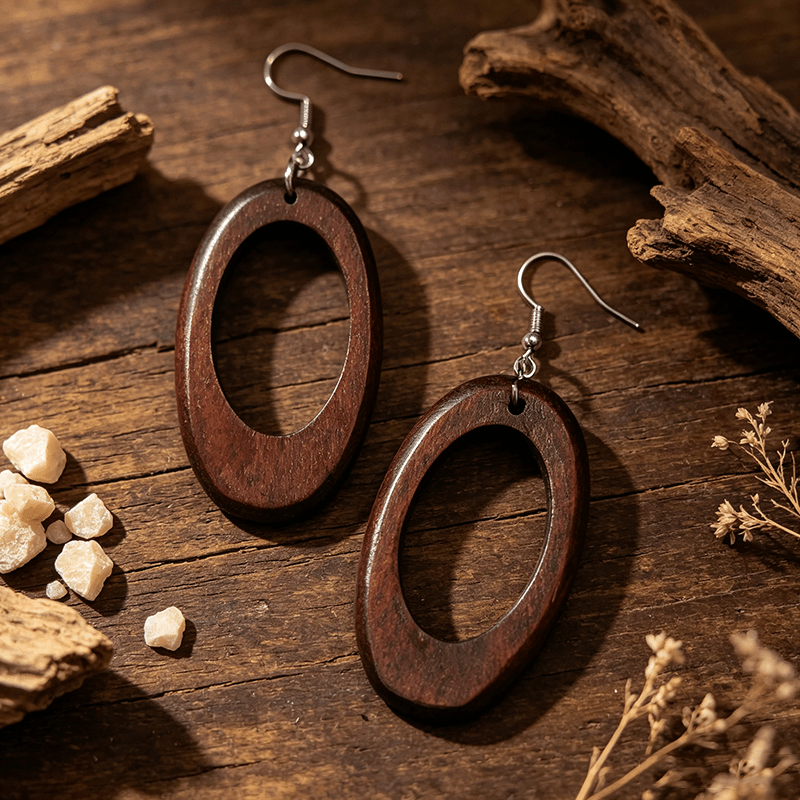 5 Pairs Autumn/Winter Wooden Leaf Earrings Set