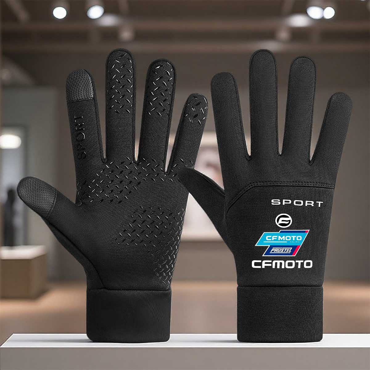 TEMU 1pair Prstel Racing Theme Cold-proof Warm Winter Gloves- Polyester Material, Touchscreen Compatible Palm For Hiking Outdoor Sports