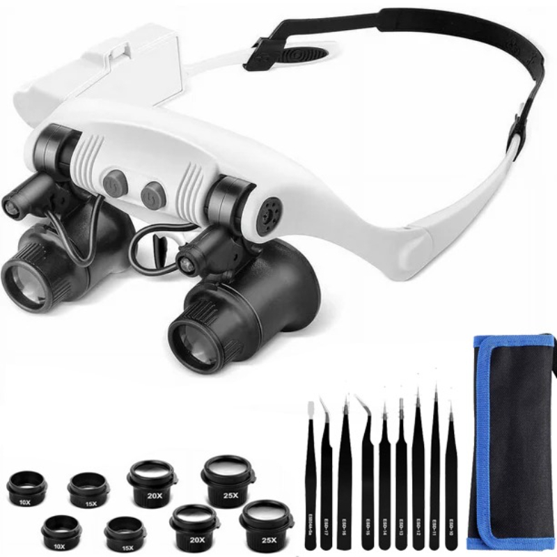Image of Magnifying Glass Head Mount With 4 Detachable Lenses (10x/15x/20x/25x) - Adjustable Focus, No Power Needed, Compatible With Smartphones/tablets/