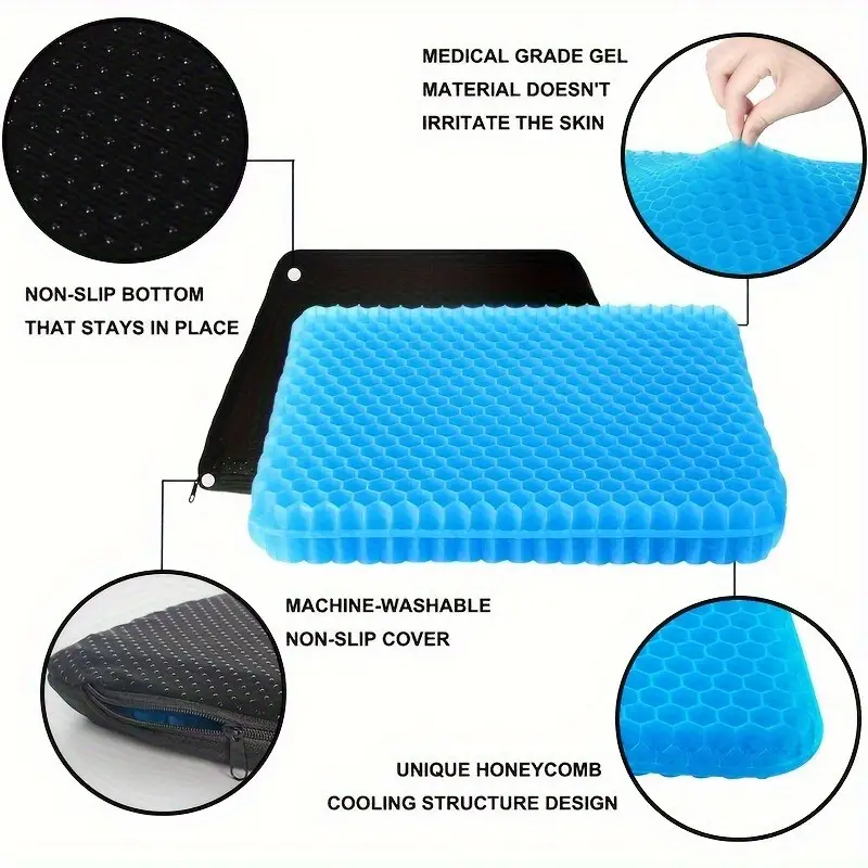3 1pc gel cushion with non slip cover honeycomb design durable zipper closure for office home car chair use non slip cover absorbs pressure points cooling and comfortable details 6