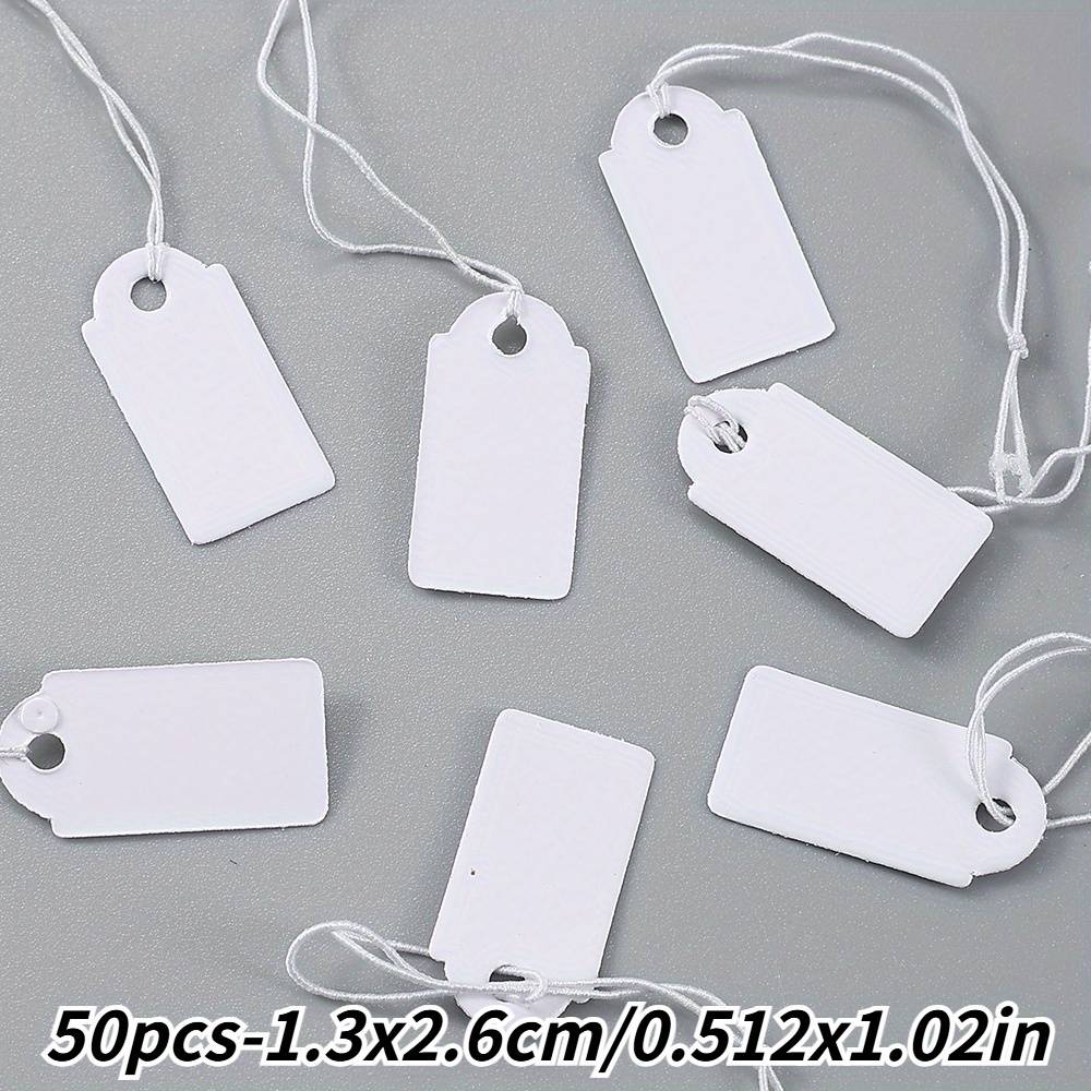TEMU 50pcs 1.3x2.6/1.8x3.3cm Elastic Cord Jewelry Display Tags, Random Color Multiple Sizes Double-sided Paper Labels For Jewelry Pricing, Clothing