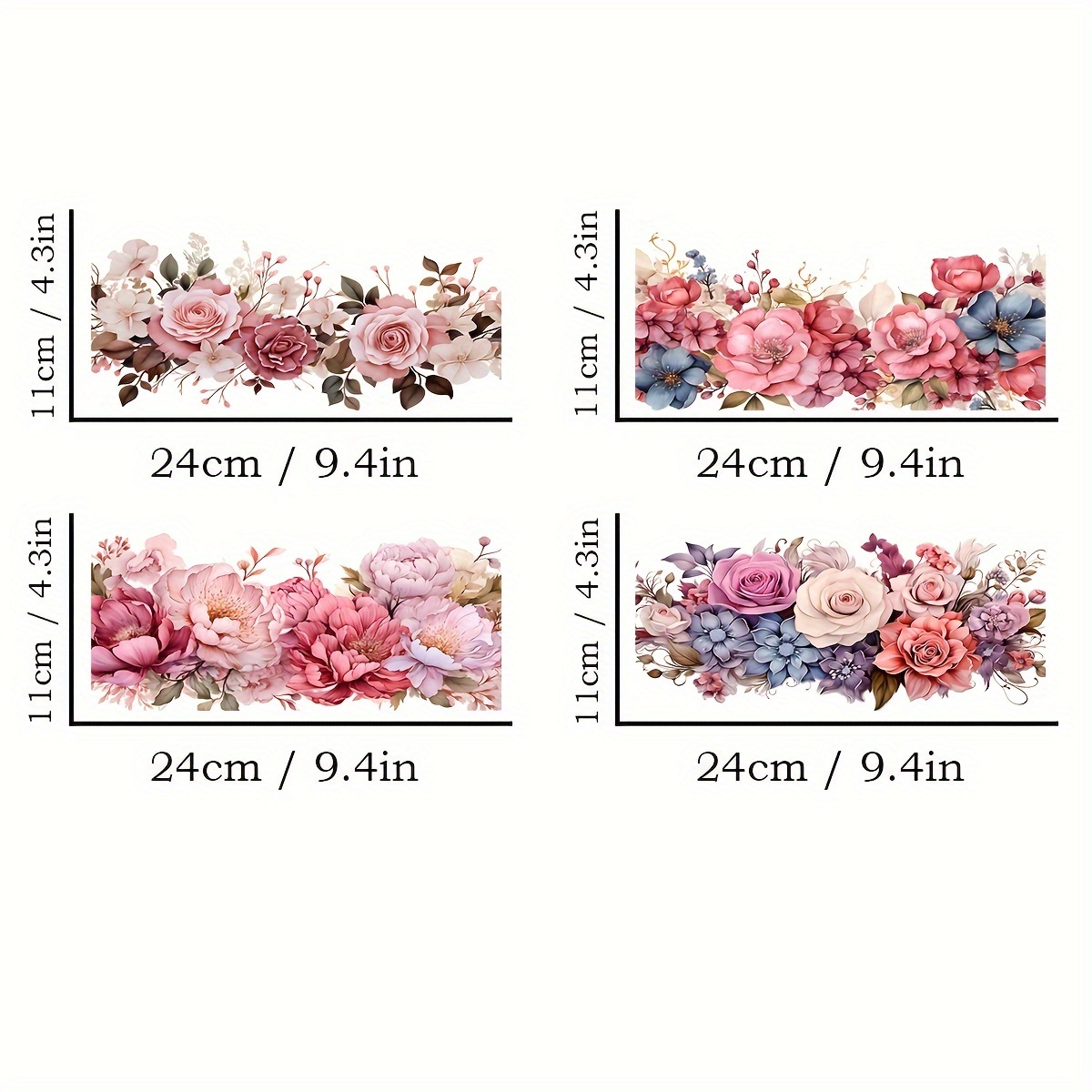 TEMU 4 Piezas de Papel Transfer UV-DTF con Diseño Elegante de Peonía - Calidad y Resistente a Rayones, Adecuado para Tazas, Botellas y Tarros de