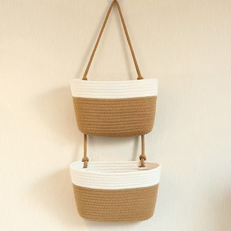 Hanging Modular Woven Storage Basket For Cosmetics, Wall-mountable Miscellaneous Items Basket For Home Organization, Shelf Baskets