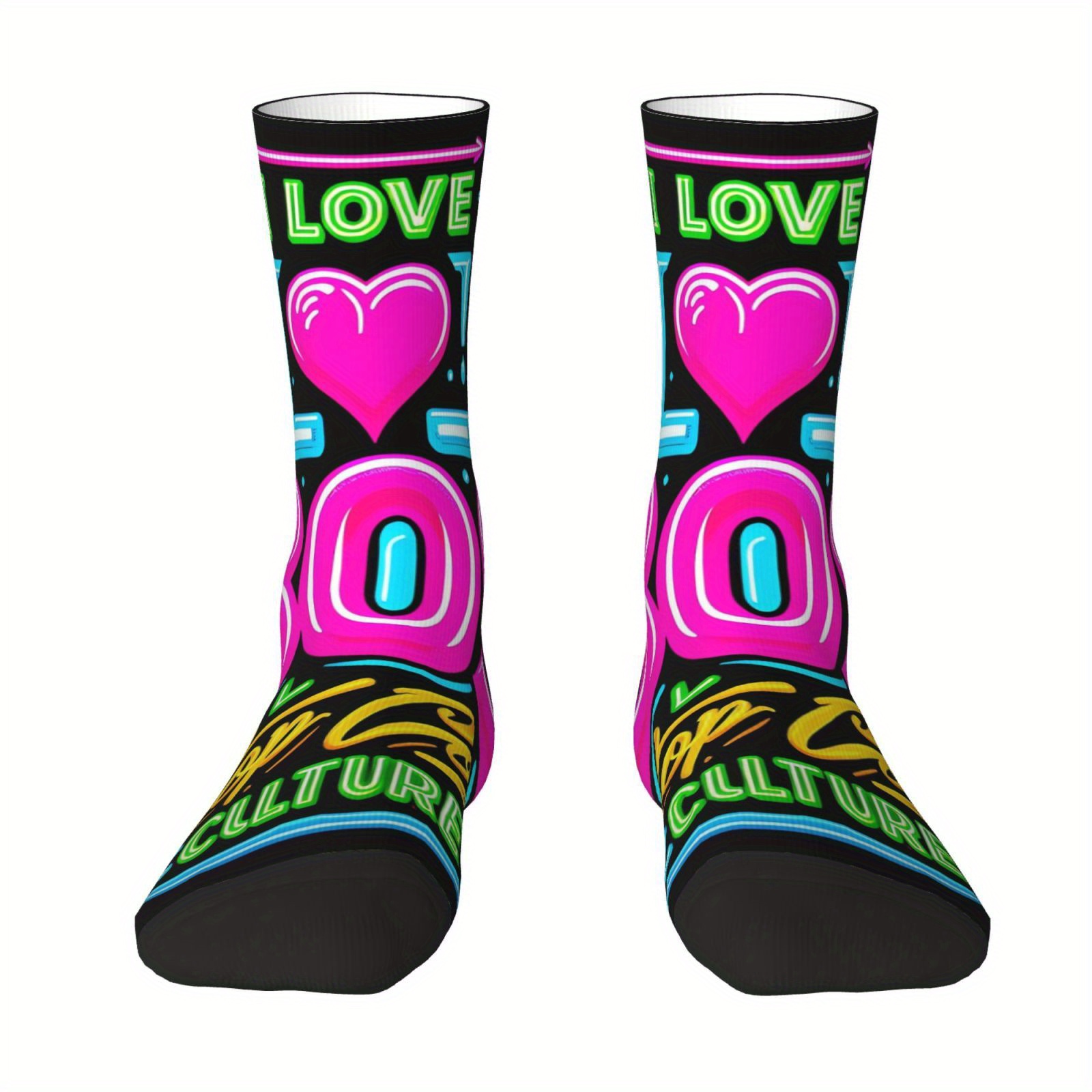 TEMU Pair Of Novelty Printed Socks, Themed "i Love ", 3d . Unisex Novelty Socks, , Outdoor Casual, Sports, And Gifts