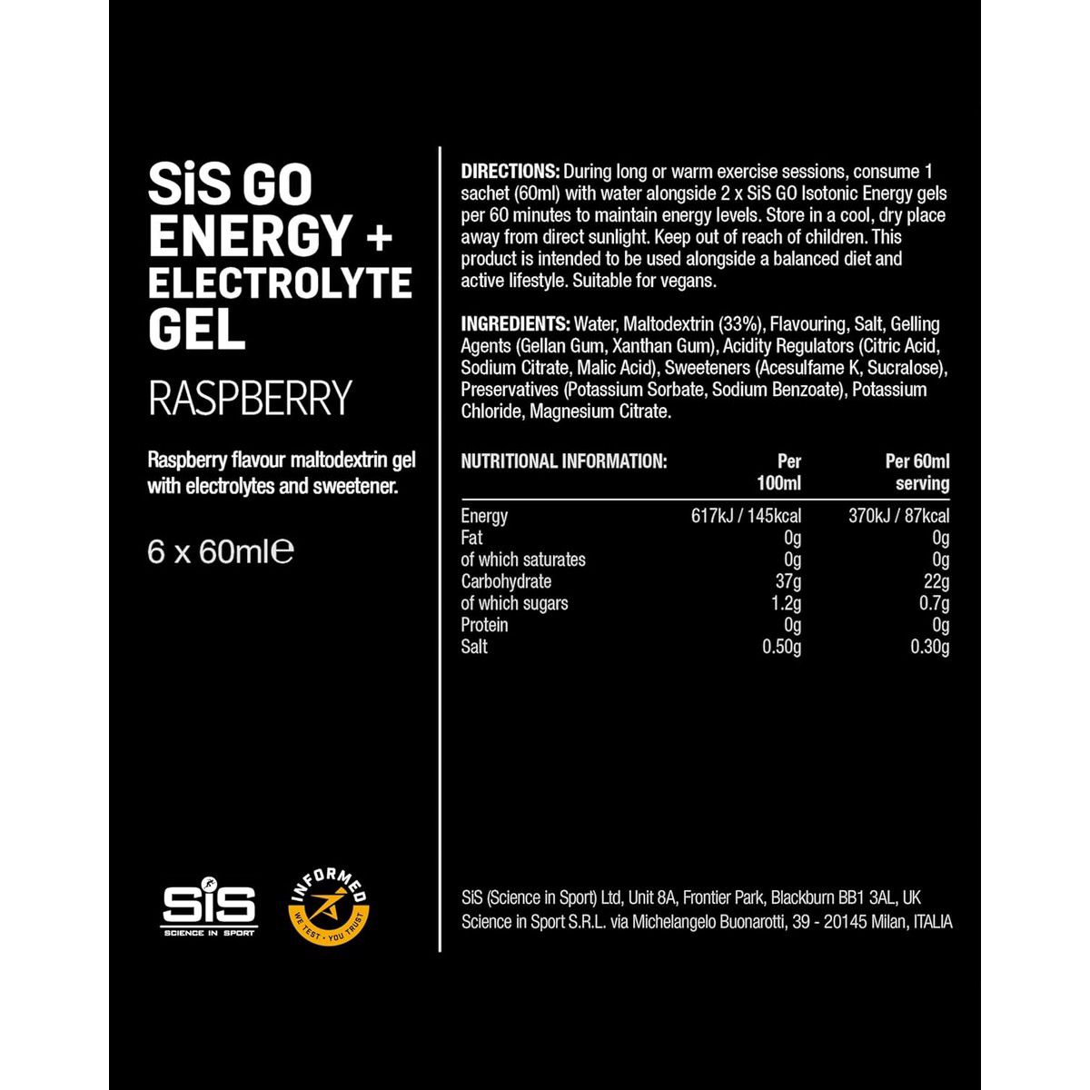 SIS Go Isotonic Energy Gel with Electrolytes- Nutrition Gel Supports Performance and Hydration for Running and Cycling- Raspberry Flavour, 60ml, Pack of 6