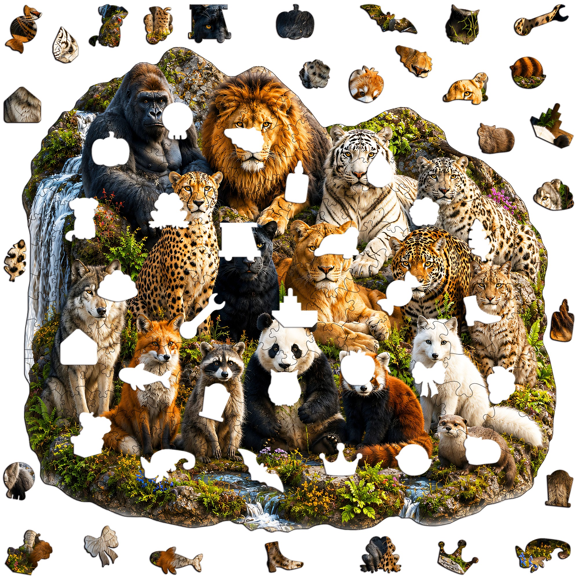 Wild Animal Family Flat Wooden Puzzle for Children