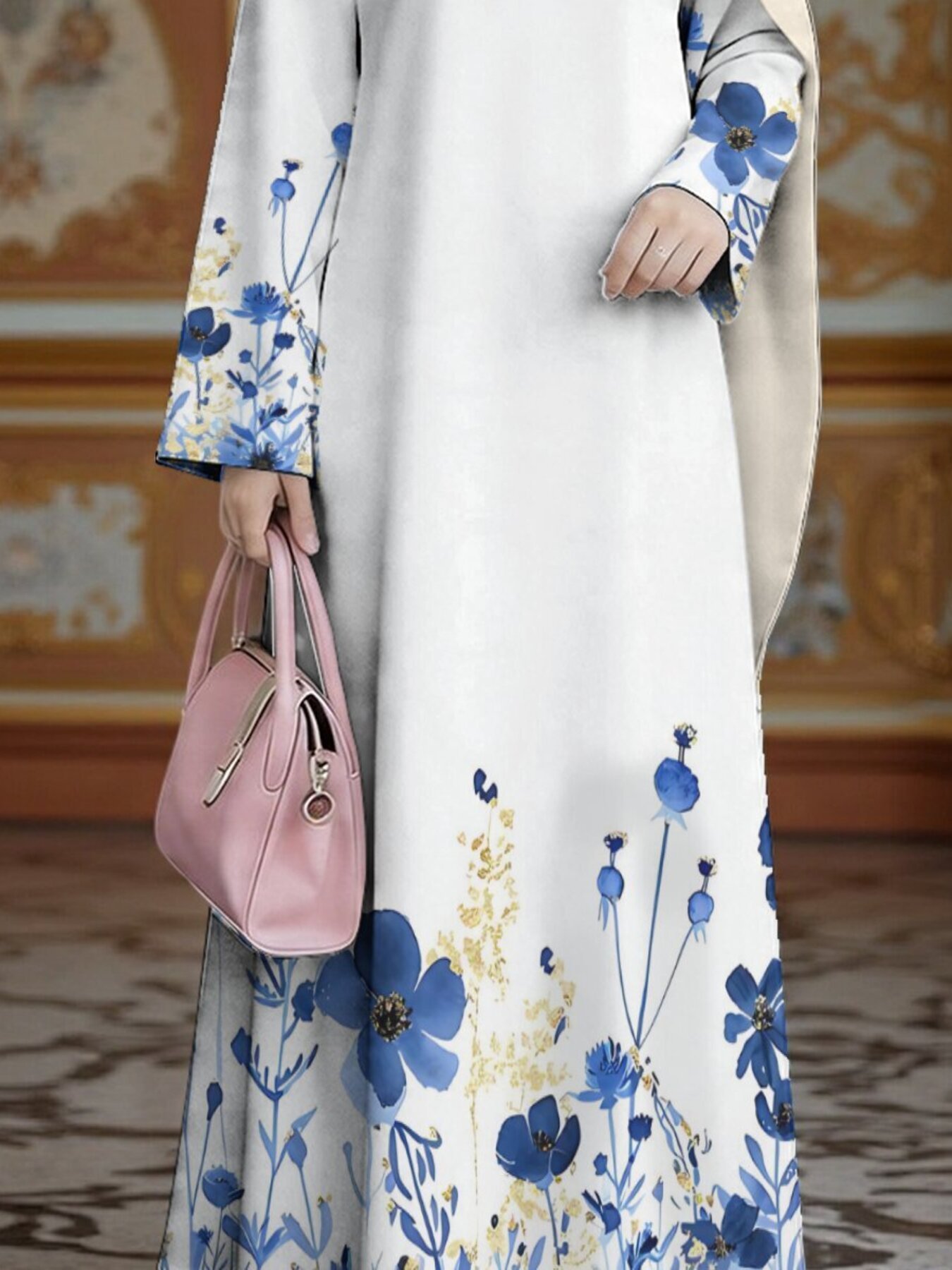 long islamic dress 2020 Modest Muslim Women's Bohemian Bloom Maxi Satin Abaya Women Muslim Long