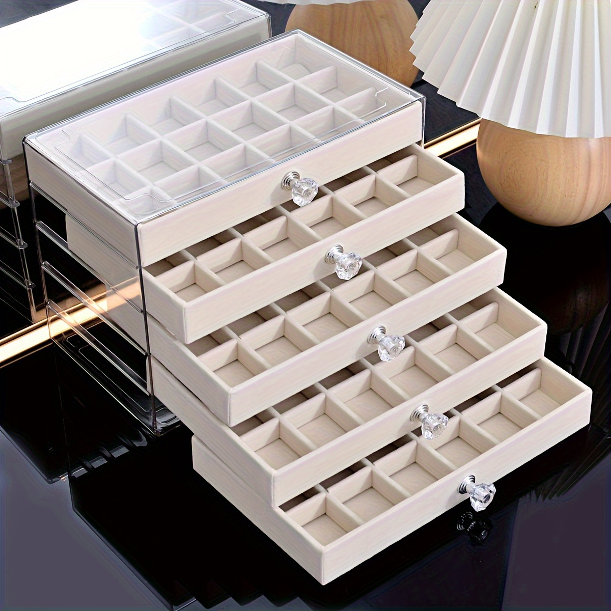 1 multi function transparent desktop large capacity drawer jewelry box bracelet bracelet earring ring storage box multi layer partition watch storage box ring box earring storage box necklace storage rack earring storage box jewelry storage bo Product details 6
