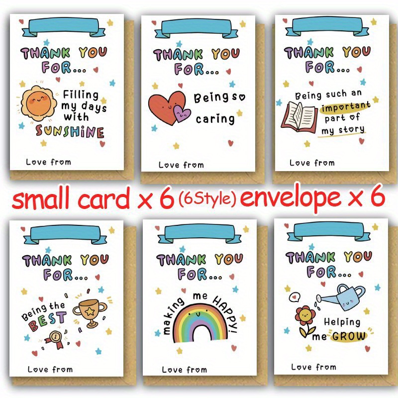 TEMU 12pcs Teacher Appreciation Thank You Cards With Envelopes (6 Cards + 6 Envelopes) - 6 , Colorful Messages For Teachers, Graduation, Back To