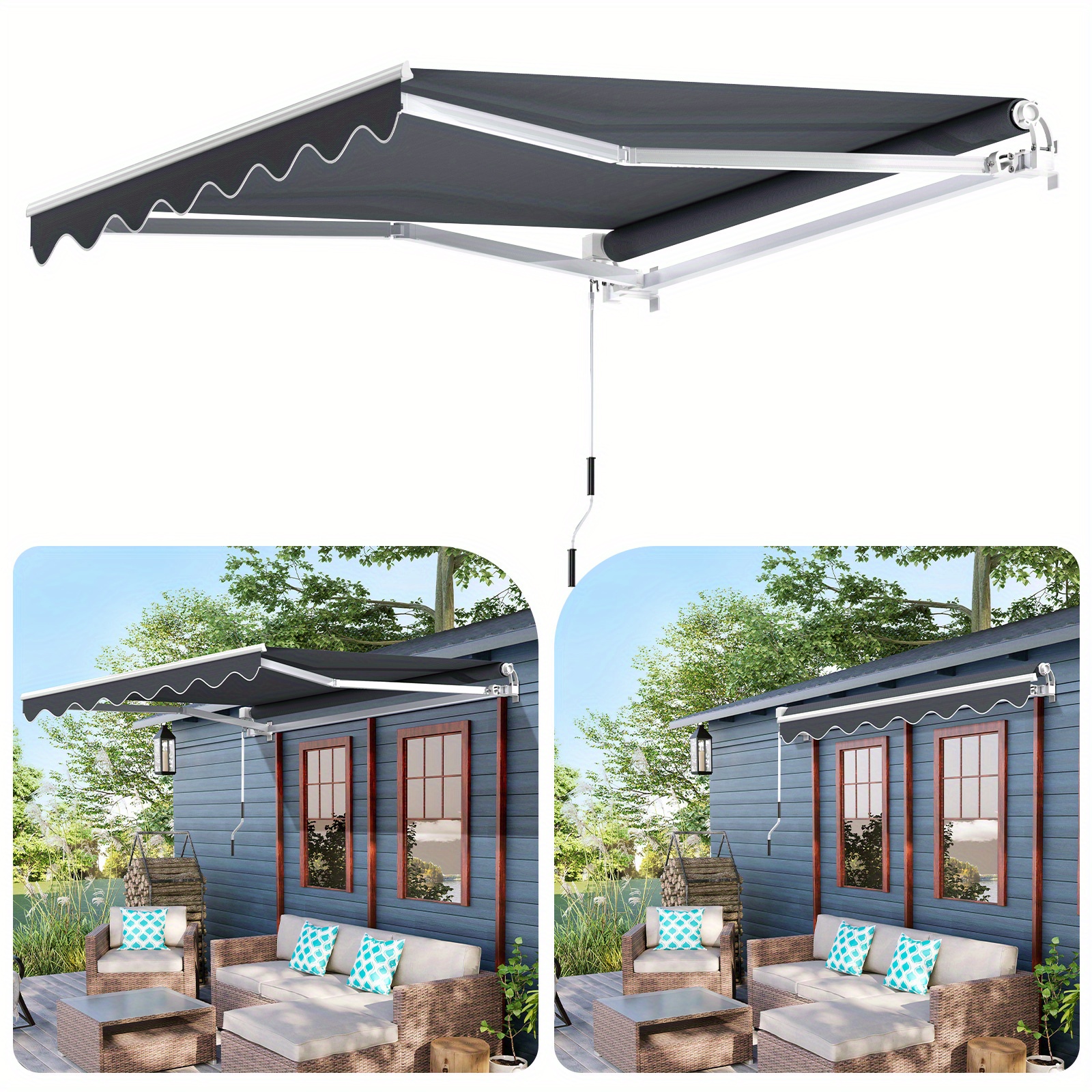 Image of Kidsbuddy Articulated Arm Awning With Hand Crank, Awning, Balcony Awning, Terrace Awning, Uv-resistant, Sun Protection, Angle Adjustment, Wall Bracket Sun Awning For Outdoor Terrace