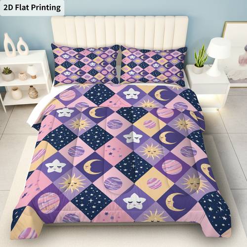 item picture 2d flat 3pcs quilt set 280gsm quilted soft breathable synthetic fiber bedding 1pc quilt and 2pcs pillowcases without pillow core for bedroom dorm home machine washable