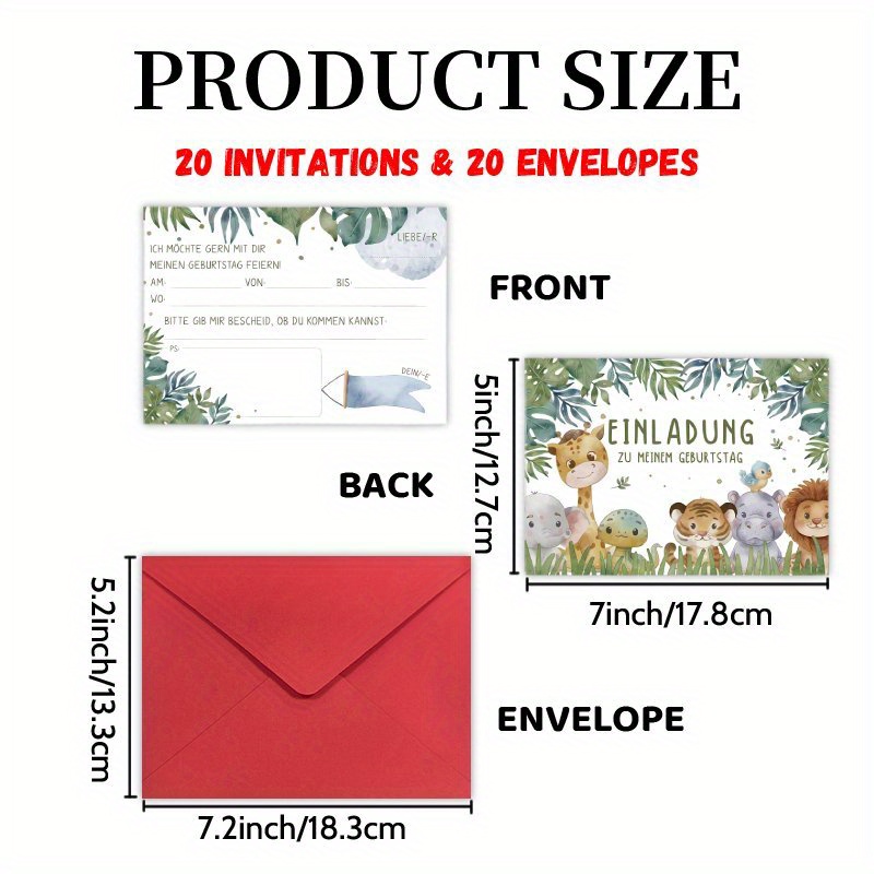 TEMU Invitation Set Including 20 Cards And 20 Envelopes, Featuring A Leopard Theme For A German Celebration - Ideal For Milestone Birthday Parties,