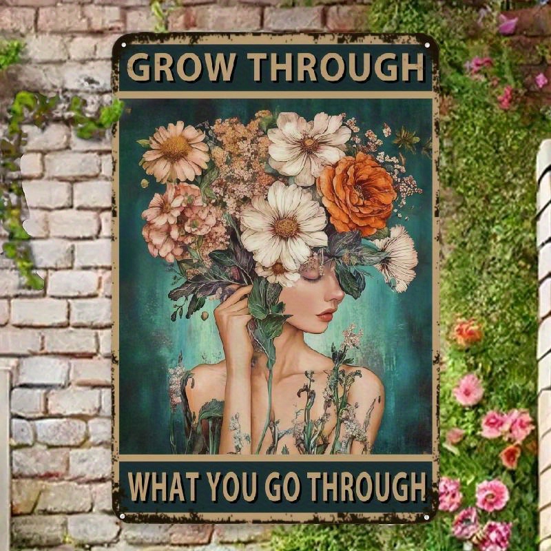 TEMU 2d Flat - Retro Wooden Sign | " Experience" Inspirational Quote, With Floral Plant Design | Heavy Wooden Craft Retro Decor, Suitable For Home,